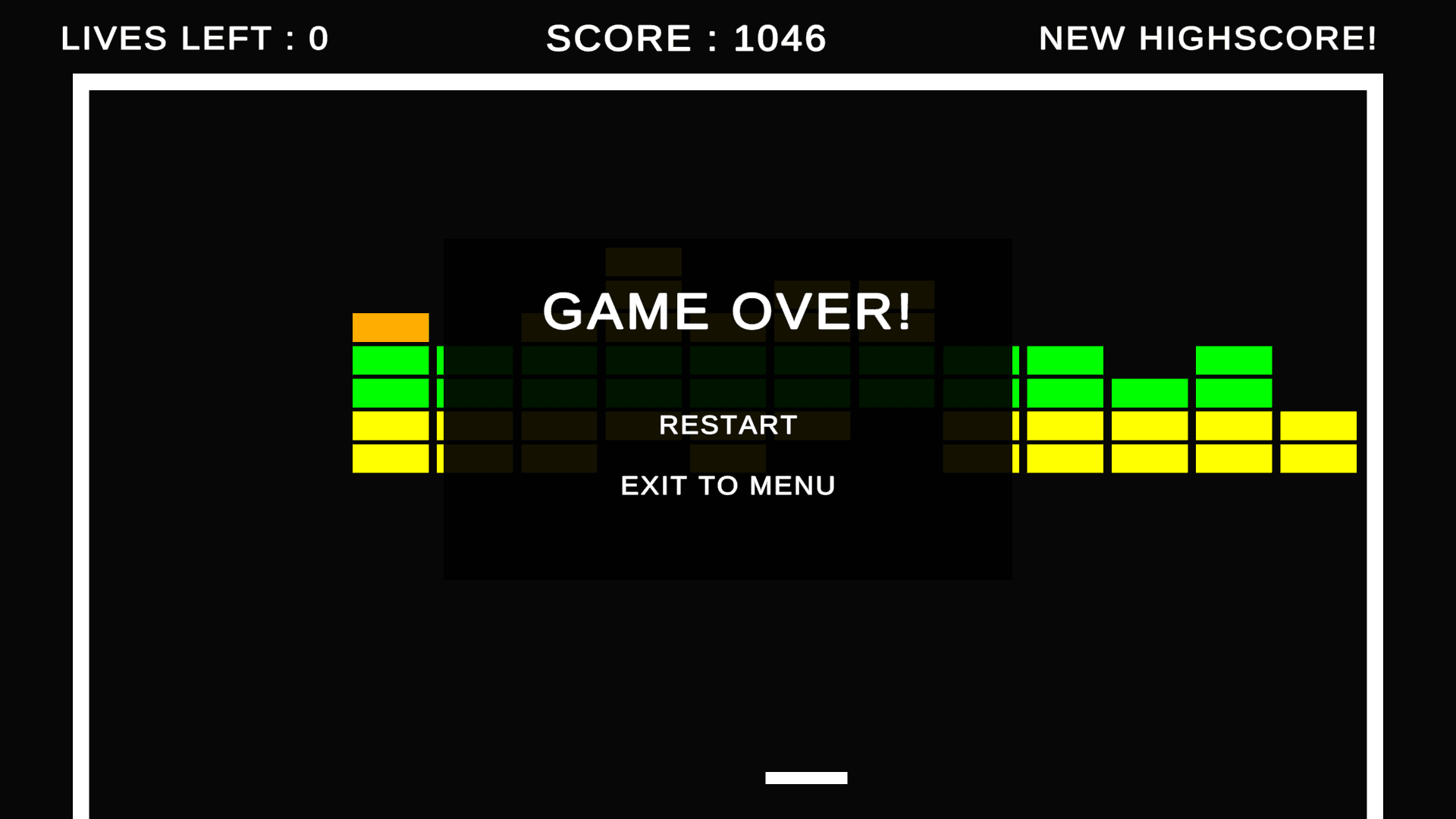 Game over screen